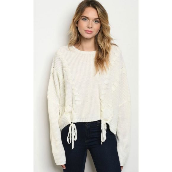 🆕Cable knit tie up detail sweater - Picture 2 of 4